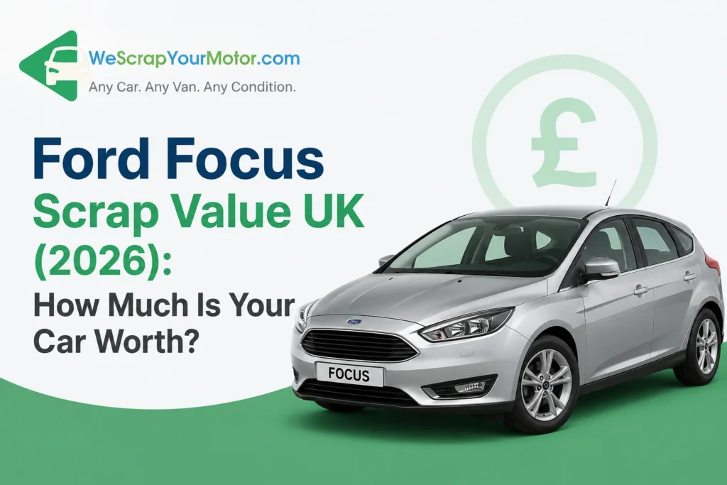 Silver Ford Focus being collected by a licensed UK scrap car recycling company
