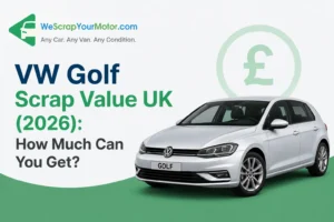 Silver Volkswagen Golf being collected by a licensed UK scrap car recycling company